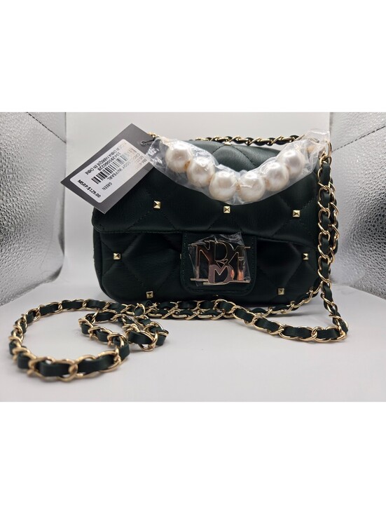 Badgley Mischka Handbags - Badgley Mischka Quilted Crossbody Bag Green Gold Studded Pearl Handle NWT New
